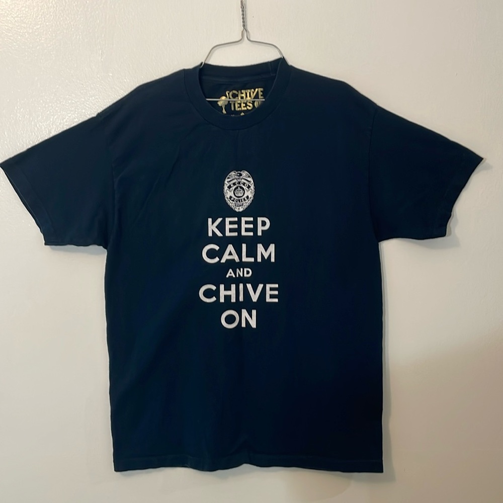 Chive tees large navy blue keep calm & chive on t shirt KCCO PD made in ‘Merica